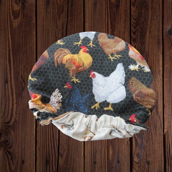 Kitchenaid Bowl Cover Reversible Roosters and Striped Ecru Mixer Bowl Cover - Picture 4 of 5